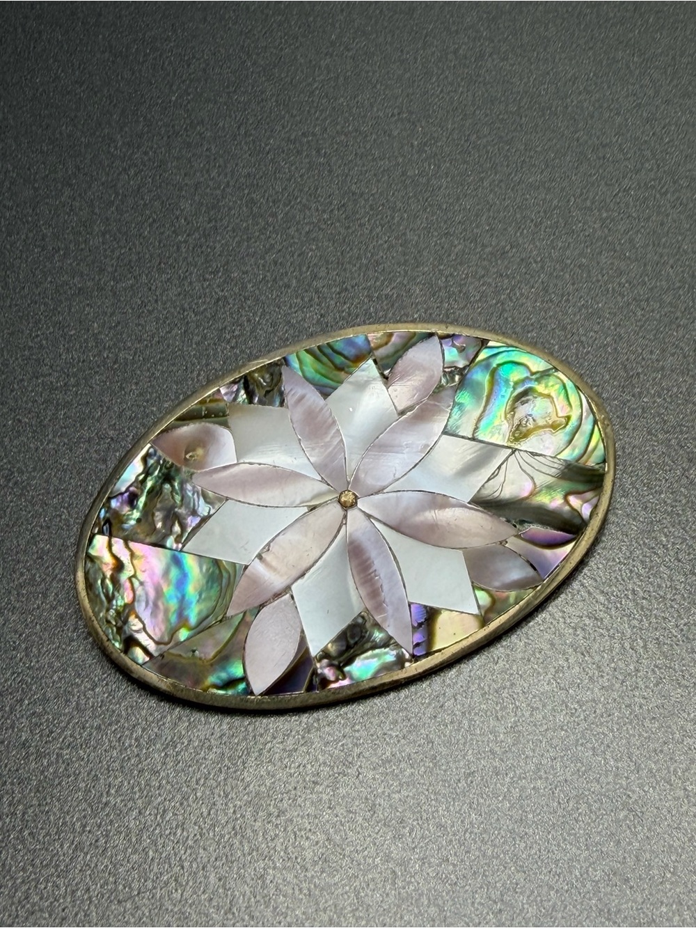Vintage Alpaca Brooch Abalone and MOP #cz134